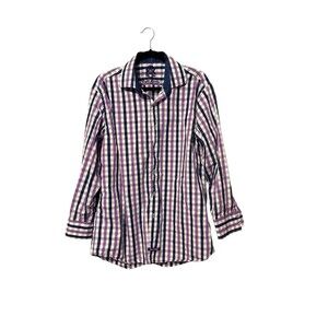 English Laundry Check Plaid Shirt Size 16.5-32/33 Cotton Purple Blue White